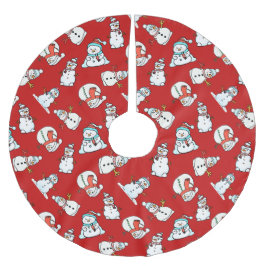 Saia Para Árvore De Natal De Poliéster Padrões de Neve Bonitos Natal Vermelho