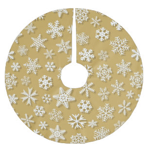 Saia Para Árvore De Natal De Poliéster PADRÕES DE SNOWFLAKE DE NATAL Dourado E BRANCO