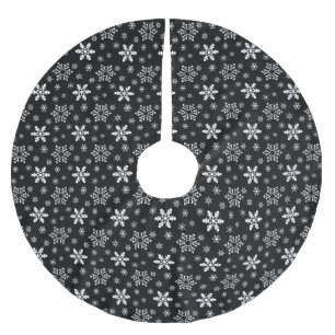 SAIA PARA ÁRVORE DE NATAL DE POLIÉSTER PADRÕES DE SNOWFLAKE DE NATAL PRETO E BRANCO