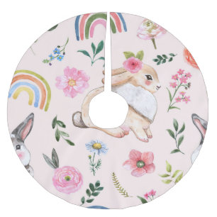 Saia Para Árvore De Natal De Poliéster Padrões Florais De Coelhos De Páscoa Bonita