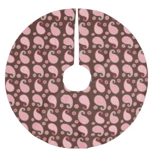 Saia Para Árvore De Natal De Poliéster Paisley, cor-de-coral, cor-de-rosa e castanho-choc