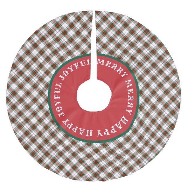 Saia Para Árvore De Natal De Poliéster Palavras de feliz do Scottish Tartan (Frente)