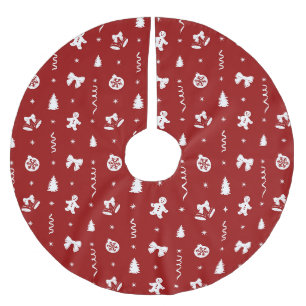 Saia Para Árvore De Natal De Poliéster Pão de Gengibre Vermelho e Branco Clássico de Nata
