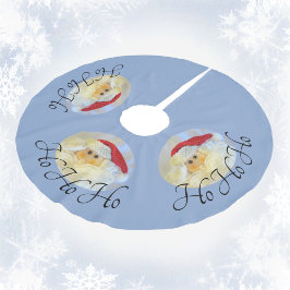 Saia Para Árvore De Natal De Poliéster Papai Noel Face Ho Ho Ho Pale Azul