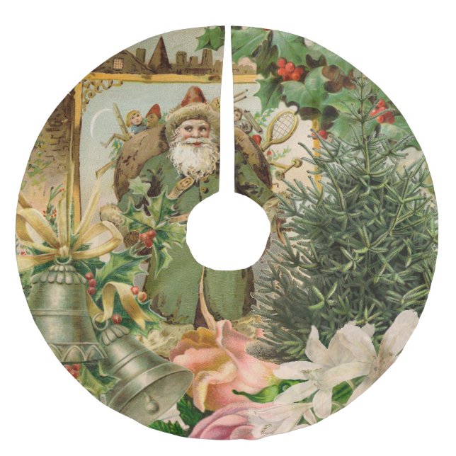 Saia Para Árvore De Natal De Poliéster Papai Noel Natal Antiquado Bela Arte (Frente)