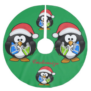 Saia Para Árvore De Natal De Poliéster Papai Noel Pinguim Thunder_Cove