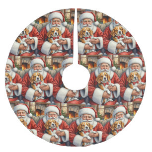 Saia Para Árvore De Natal De Poliéster Papai Noel Segurando Beagle Arte de Natal