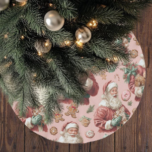 Saia Para Árvore De Natal De Poliéster Papai Noel Vintage Rosa Biscoito de Gengibre & E