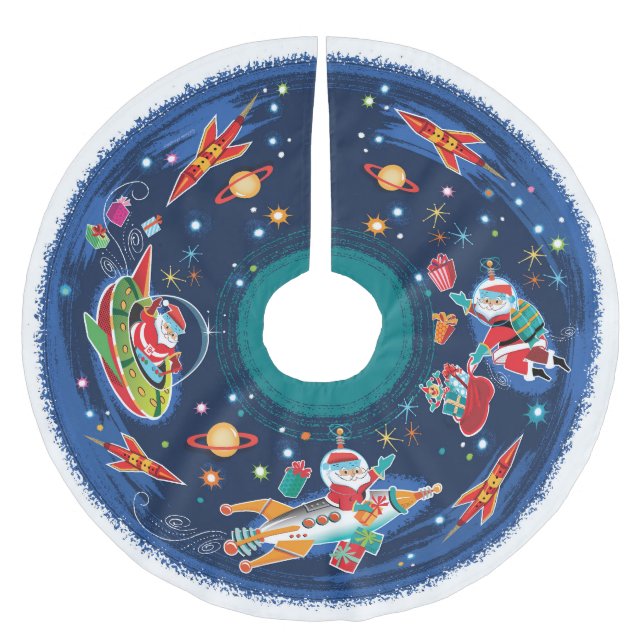 Saia Para Árvore De Natal De Poliéster Papais noeis da Idade do Espaço (Frente)