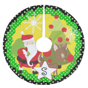 Saia Para Árvore De Natal De Poliéster Papais noeis e renas, saia da árvore de Natal