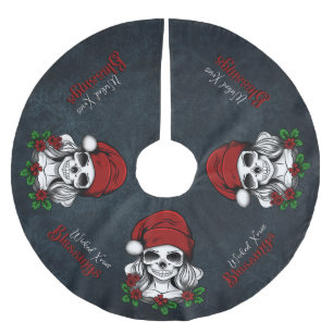 Saia Para Árvore De Natal De Poliéster Papais noeis Gótica Whimsical Natal Skull
