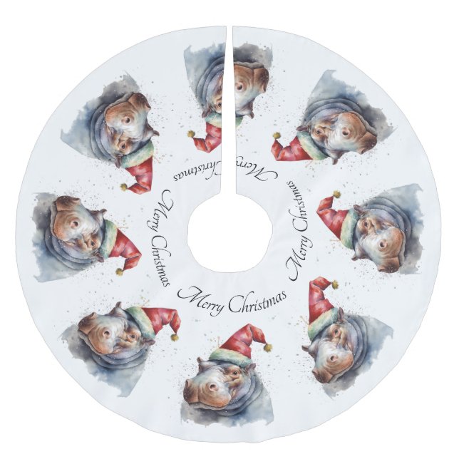 Saia Para Árvore De Natal De Poliéster Papais noeis Hippo, personalizado (Frente)