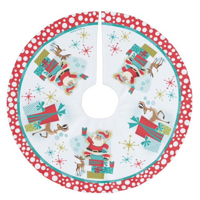 Saia Para Árvore De Natal De Poliéster Papais noeis Retroativos Com Presentes (Frente)