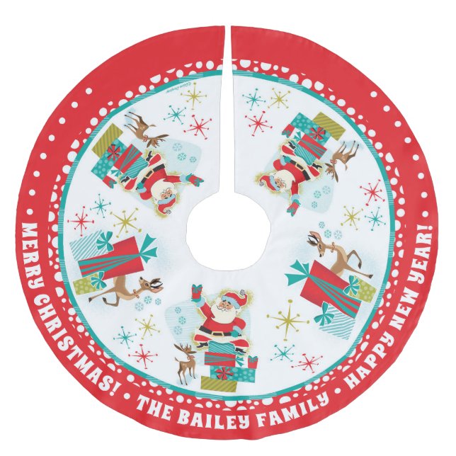 Saia Para Árvore De Natal De Poliéster Papais noeis Retroativos Personalizáveis Com Prese (Frente)