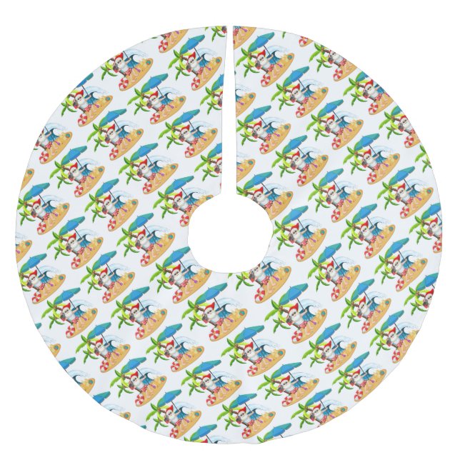 Saia Para Árvore De Natal De Poliéster Papais noeis tropicais (Frente)