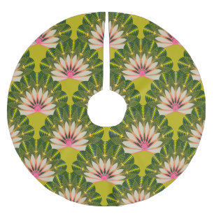 Saia Para Árvore De Natal De Poliéster Papel de parede de lótus estilizado: rosa, verde.