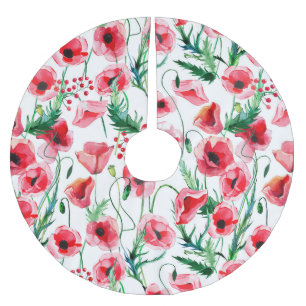 Saia Para Árvore De Natal De Poliéster Papoilas vermelhas: ilustração floral de aquarela