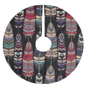 Saia Para Árvore De Natal De Poliéster Pássaros Penas Arte Tribal Sem Costura