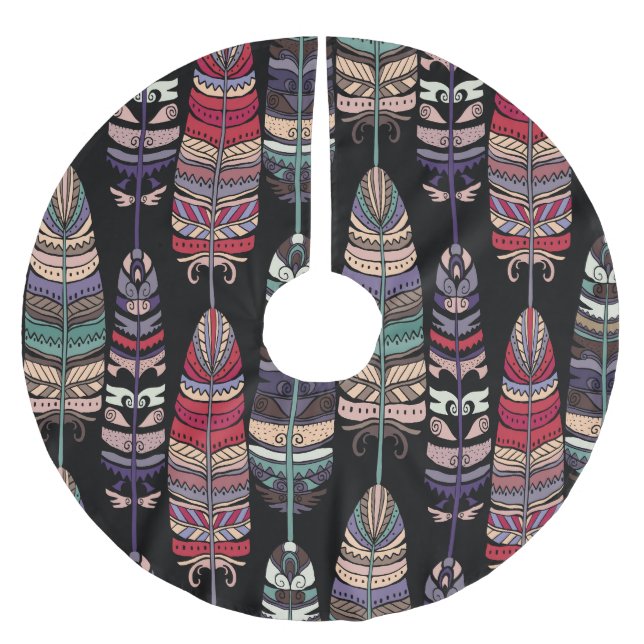 Saia Para Árvore De Natal De Poliéster Pássaros Penas Arte Tribal Sem Costura (Frente)