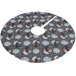 Saia Para Árvore De Natal De Poliéster Pássaros Puffin Bonitos Padrão de inverno