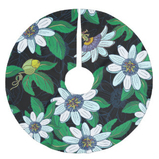 Saia Para Árvore De Natal De Poliéster Passionflower Black Background Floral Sem Costura