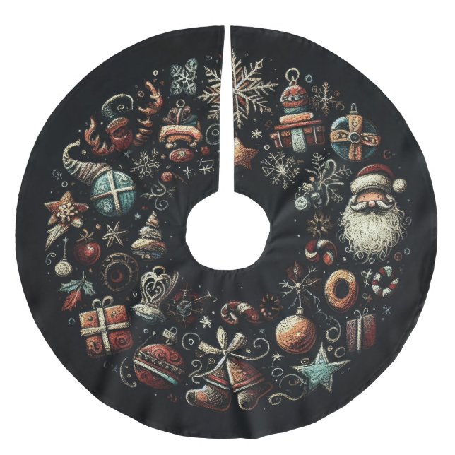 Saia Para Árvore De Natal De Poliéster Pastéis duros Desenhando Motinas de Natal (Frente)