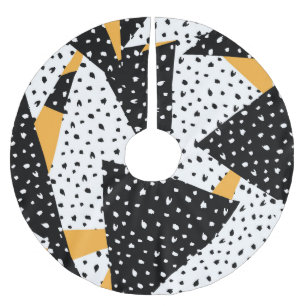 Saia Para Árvore De Natal De Poliéster Patchwork de pontos mínimos: preto branco amarelo