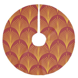 Saia Para Árvore De Natal De Poliéster Pavão Dourado Vermelho: Art Deco.