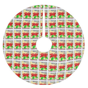 Saia Para Árvore De Natal De Poliéster Paz Na Terra Natal Flor Da Poinsettia Vermelha