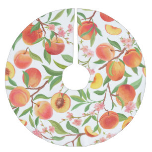 Saia Para Árvore De Natal De Poliéster Peach Tropical Fruta Vintage Pattern.