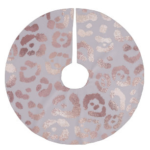 Saia Para Árvore De Natal De Poliéster Pele-leopardo: elegância rosa de ouro.