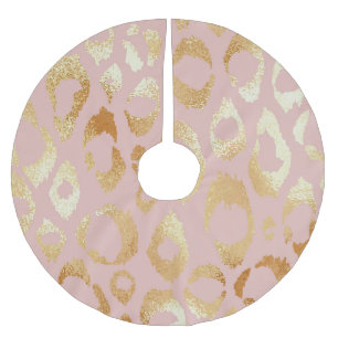 Saia Para Árvore De Natal De Poliéster Pele-leopardo, textura de ouro-rosa