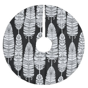 Saia Para Árvore De Natal De Poliéster Penas boho: padrão preto e branco