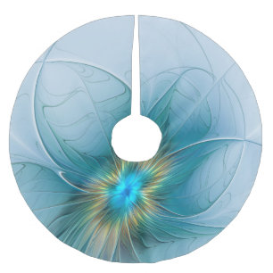 Saia Para Árvore De Natal De Poliéster Pequena Bela Moderna Flor de Arte Fractal Azul Dou