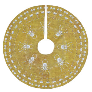 Saia Para Árvore De Natal De Poliéster Pérolas e ouro - anjo metálico do Natal da alegria