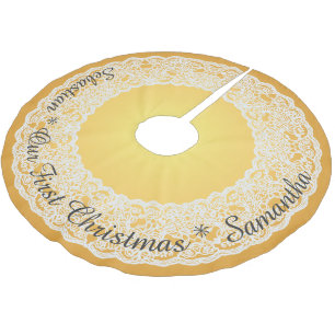 Saia Para Árvore De Natal De Poliéster PERSONALIZAR ESTE TEXTO CURVO Dourado Lace Vintage