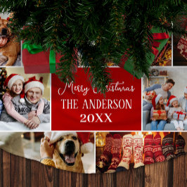 Saia Para Árvore De Natal De Poliéster Personalizar nome de foto da família Feliz Natal