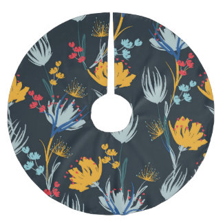 Saia Para Árvore De Natal De Poliéster Pincel Floral Contrastada: Preto Sem Vista