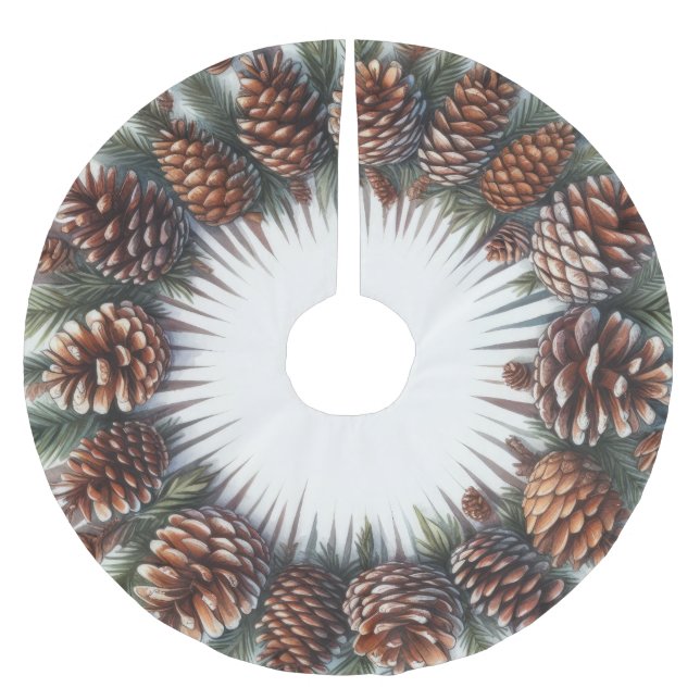 Saia Para Árvore De Natal De Poliéster Pinecones de Natal Rustic da Aquarela (Frente)