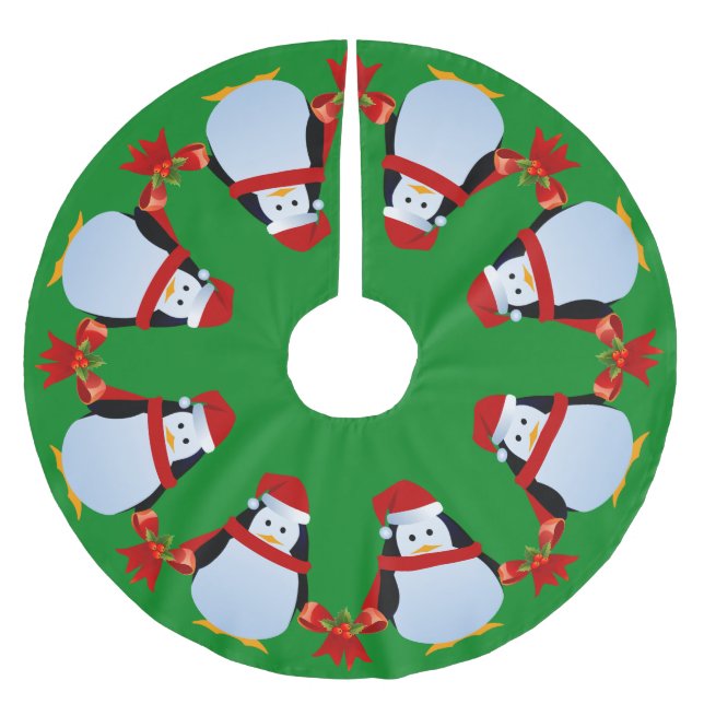 Saia Para Árvore De Natal De Poliéster Pinguins da dança (Frente)