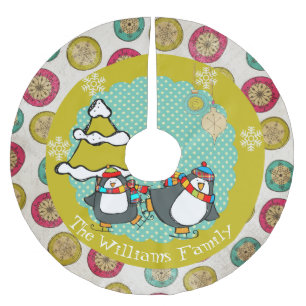 Saia Para Árvore De Natal De Poliéster Pinguins De Patinação E Árvores De Natal Saias 5
