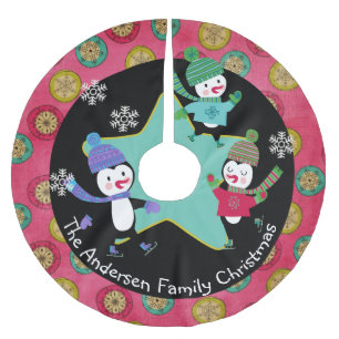 Saia Para Árvore De Natal De Poliéster Pinguins de skate, pinguins personalizados, saia d