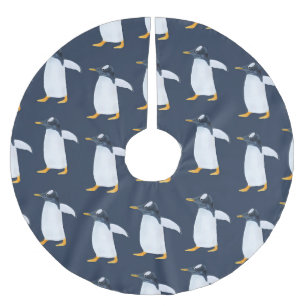 Saia Para Árvore De Natal De Poliéster Pinguins: Pequena Cor de Água Escura