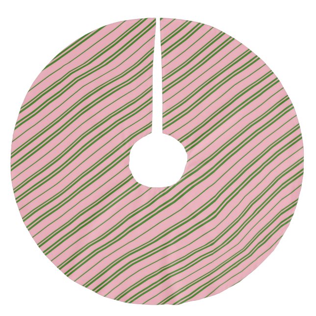 Saia Para Árvore De Natal De Poliéster Pink and Green Candy Cane Stripes  (Frente)