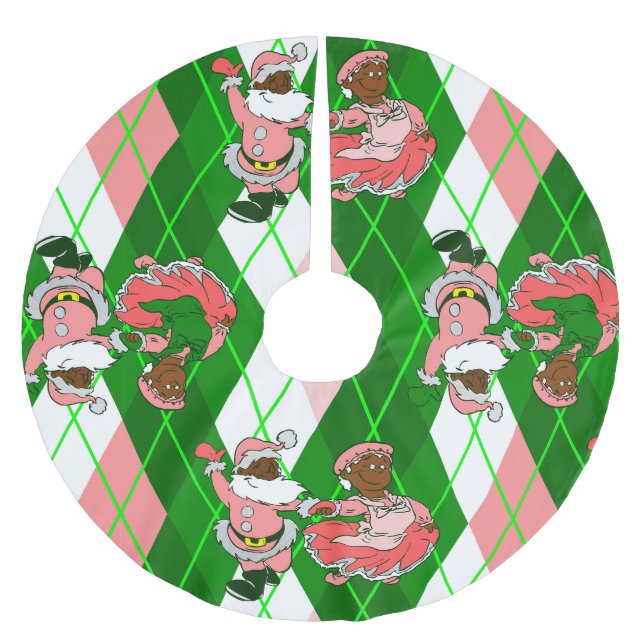 Saia Para Árvore De Natal De Poliéster pink christmas black santa wife plaid  (Frente)