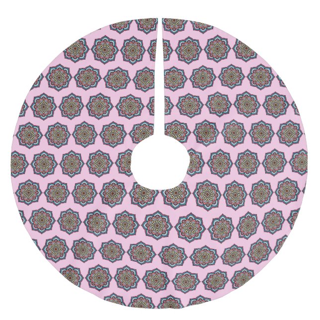 Saia Para Árvore De Natal De Poliéster Pink Mandala (Frente)