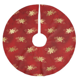 Saia Para Árvore De Natal De Poliéster Pinsettias de Natal - padrão floral vermelho escur