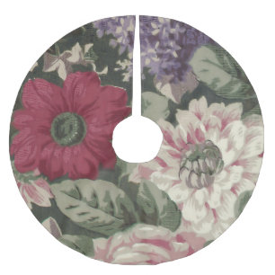 Saia Para Árvore De Natal De Poliéster Pintura de flores vintage vermelho rosa azul branc