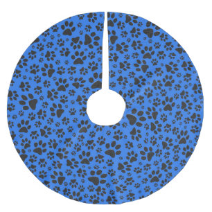 Saia Para Árvore De Natal De Poliéster Pinturas de cães Bolinhas preto e branco em azul-t