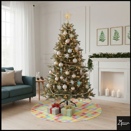 Saia Para Árvore De Natal De Poliéster Pixelated Bright Yellow Plaid Graphic Checkerboard